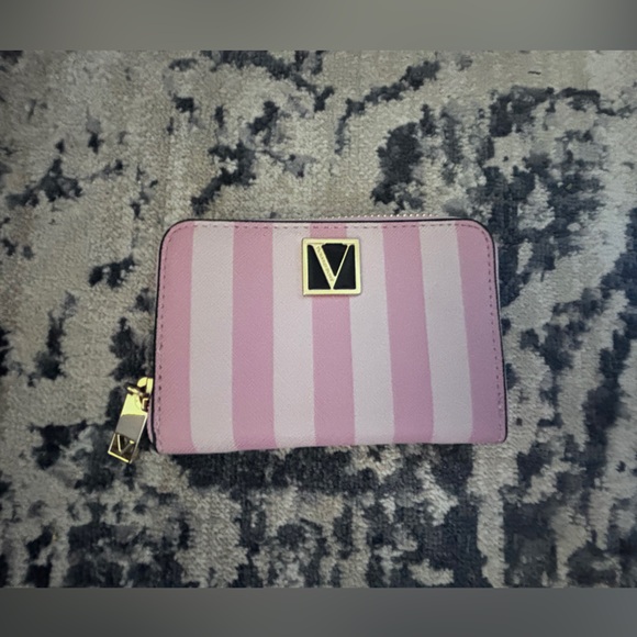 Victoria's Secret Handbags - Like New Victoria’s Secret Pink Stripe Zip Around Card Holder Wallet Gold Zipper